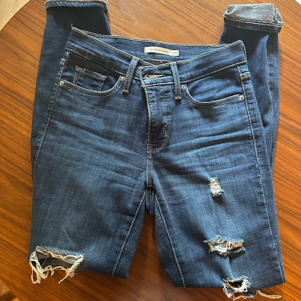 Levi's Dark Blue Distressed Skinny Jeans